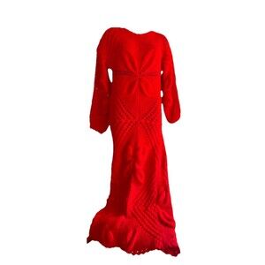 Handcrafted Vintage Red Crochet Maxi Dress by Henrietta Tanuska Beverly Hills CA